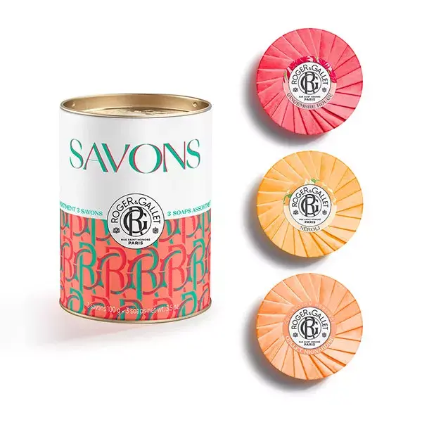 Conjunto de presente Roger & Gallet com 3 sabonetes benéficos: Gengibre Vermelho, Neroli e Cravo (100g)