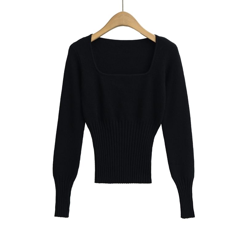 Ulark - Lange mouwen, vierkante hals, effen crop top