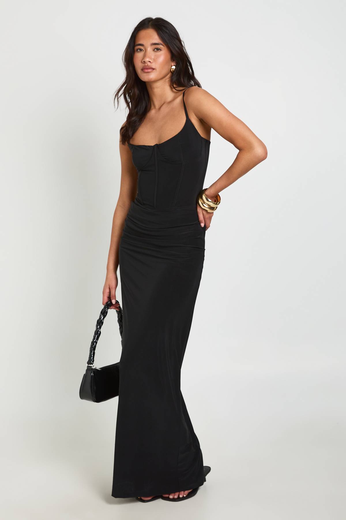 boohoo Body Corset À Armatures Double Couche Slinky Avec Bretelles