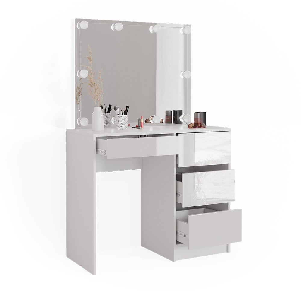 Vicco Schminktisch Frisiertisch Frisierkommode Sherry Weiß Schminkspiegel LED 90x75 cm modern Schlafzimmer Kommode Schublade Ablage Aufbewahrung Kosmetiktisch Make-Up-Tisch Hochglanz