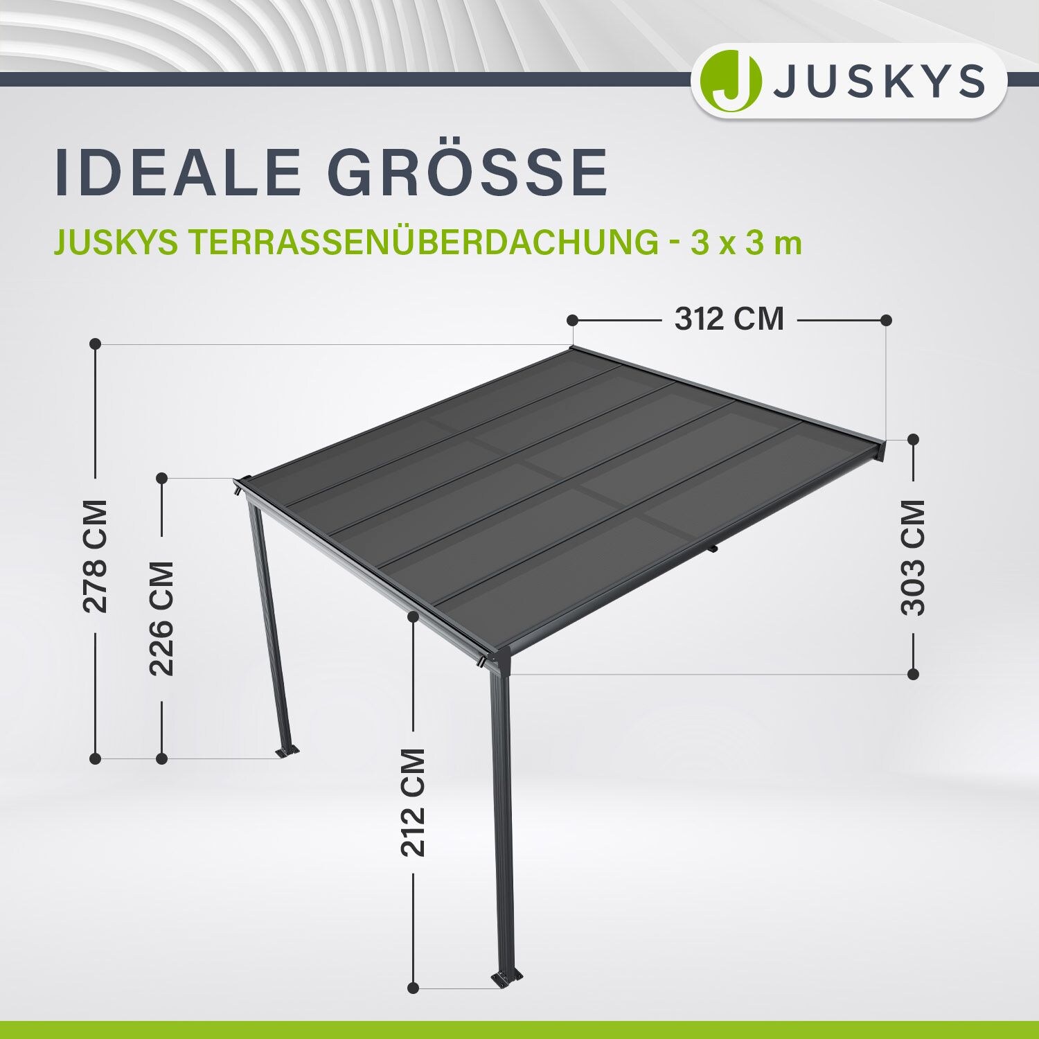 Juskys Terrassendach Borneo 3x3 m Aluminium mit Doppelstegplatten Terrassenüberdachung Anthrazit