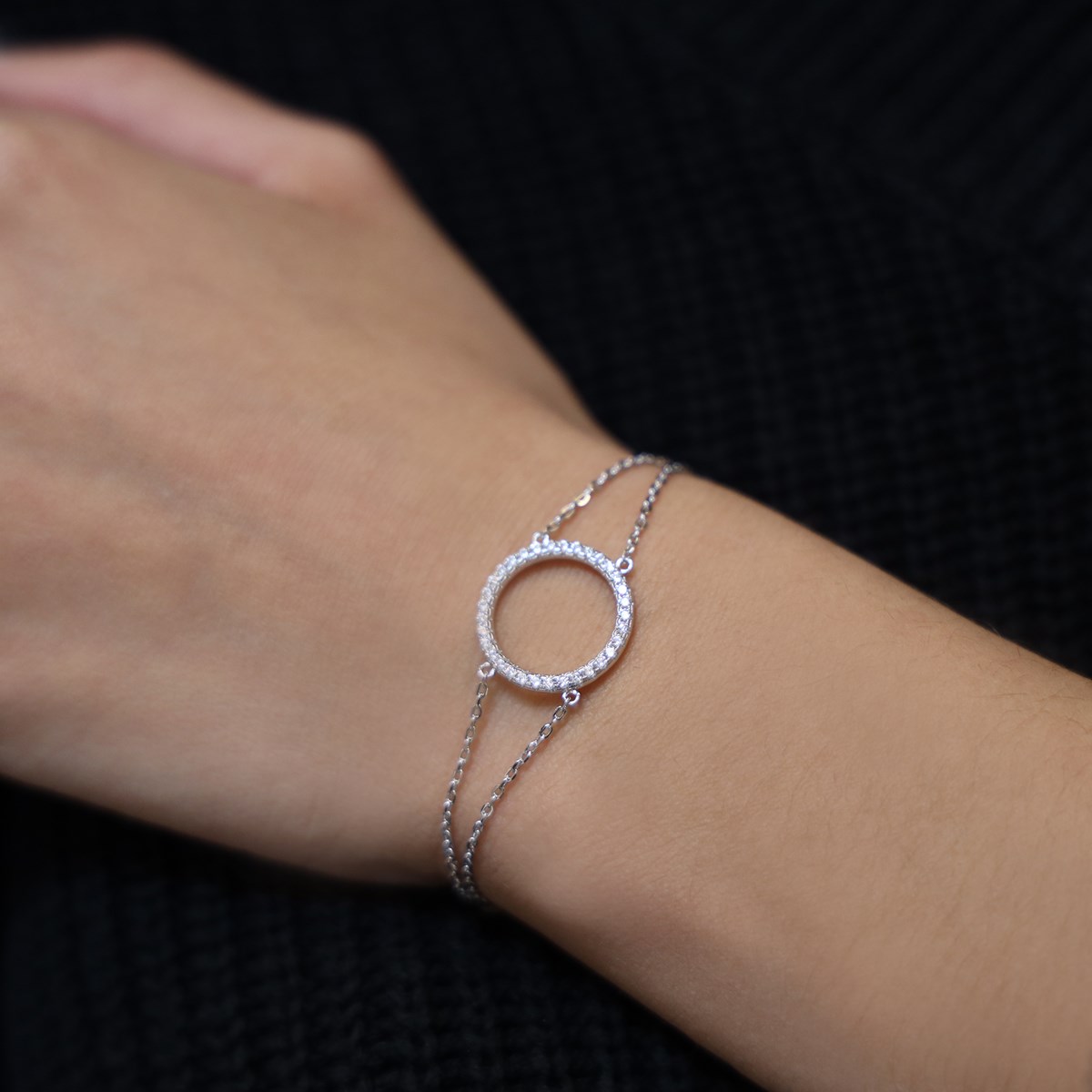 Bracelet Argent Rhodié Cercle De Vie Serti