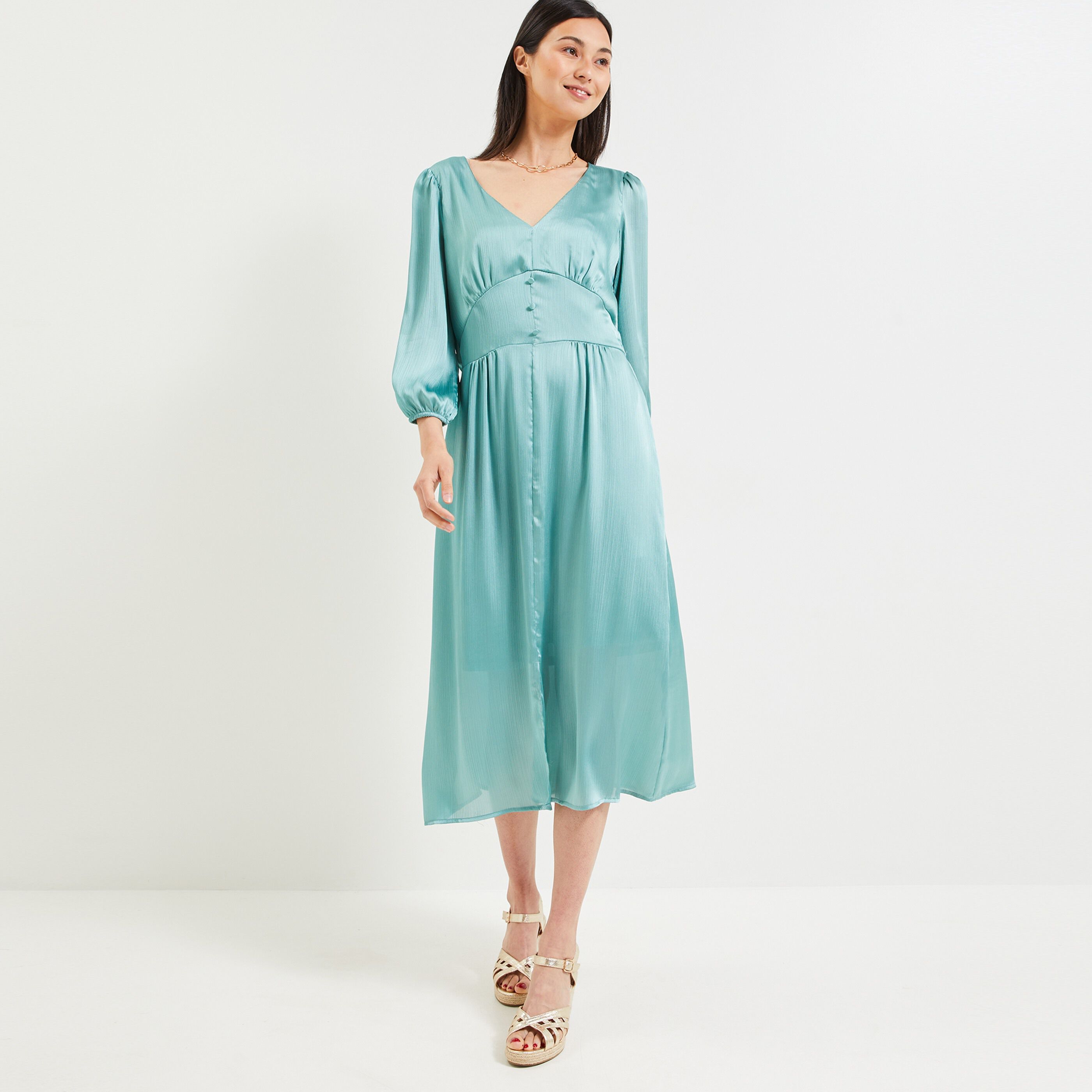Robe longue habillée femme - BLEU VERT