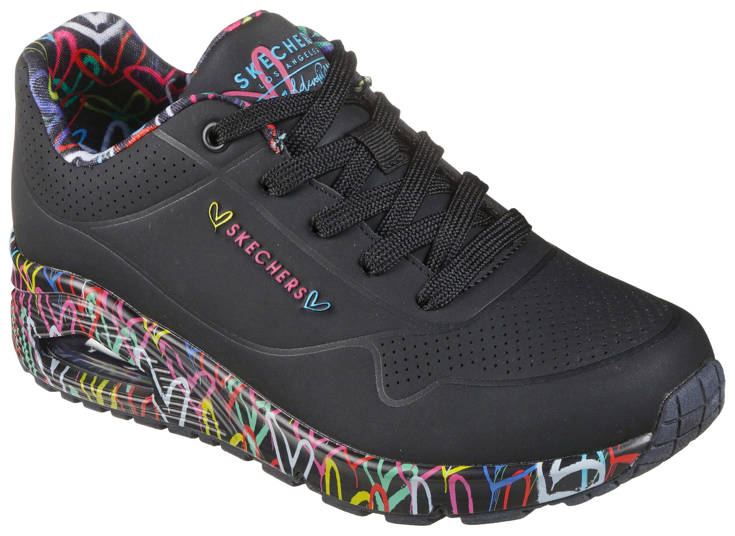 Skechers Wedgesneaker »UNO-LOVING LOVE«  Freizeitschuh, Halbschuh, Schnürschuh mit coolem Graffiti-Print