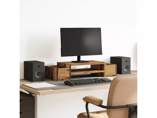 Support de moniteur avec rangement vieux bois bois d'ingénierie