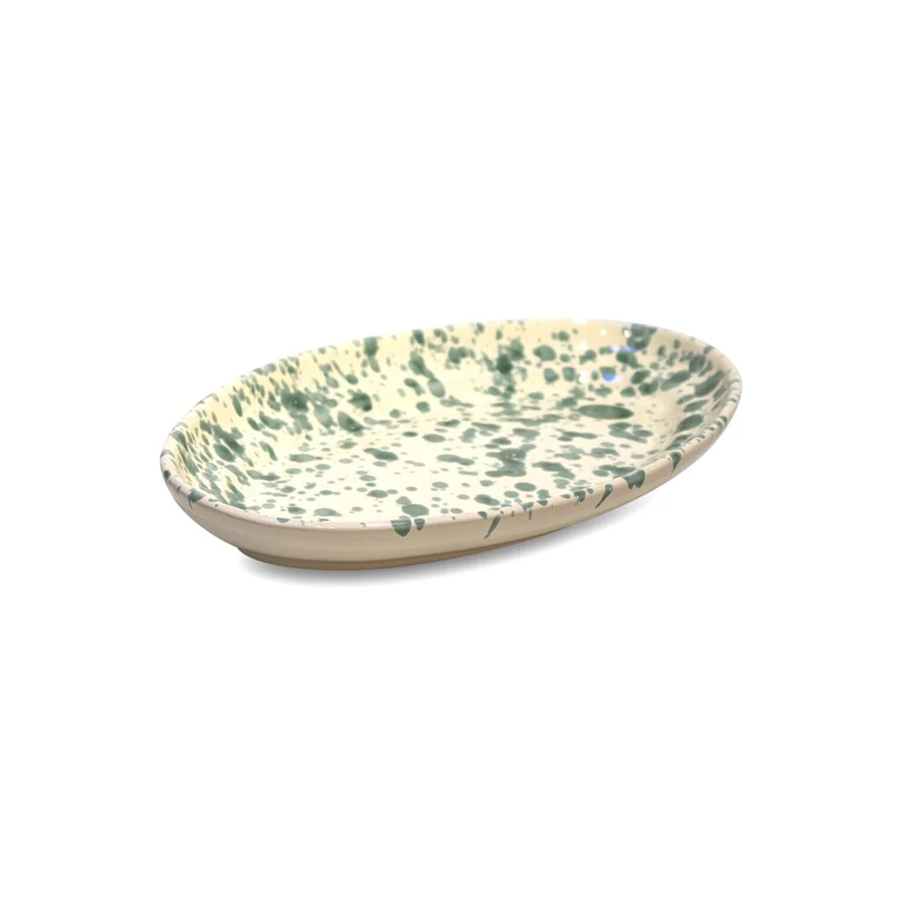 Nørr & Leo  Splatter Oval fad, grøn - 18x30 cm.