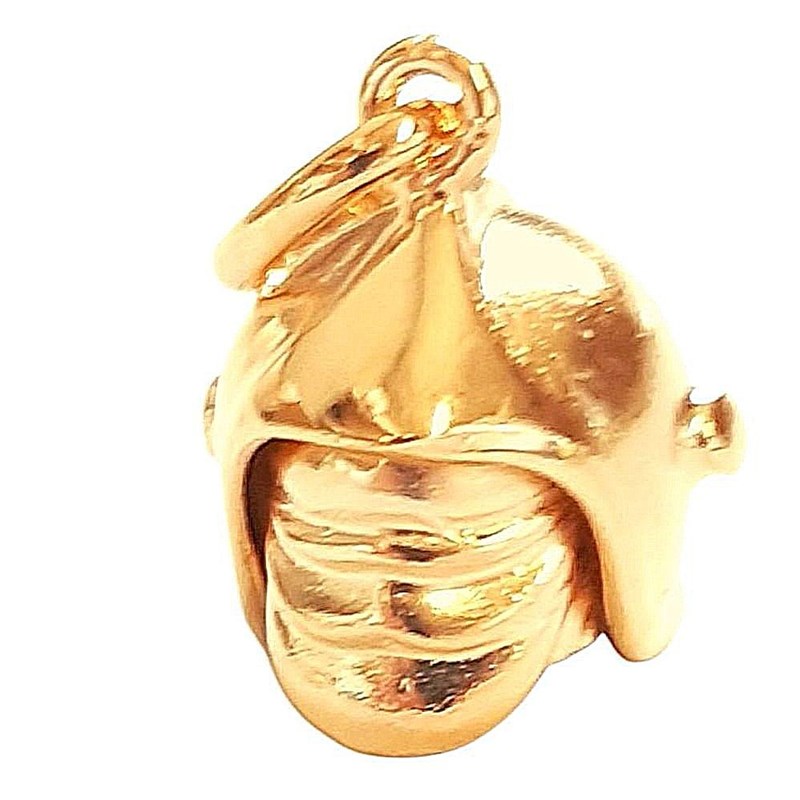 Pendentif casque de pompier rétractable 3d en plaqué or + chaine