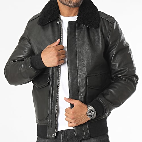 Veste Cuir Col Mouton LC2412 Noir
