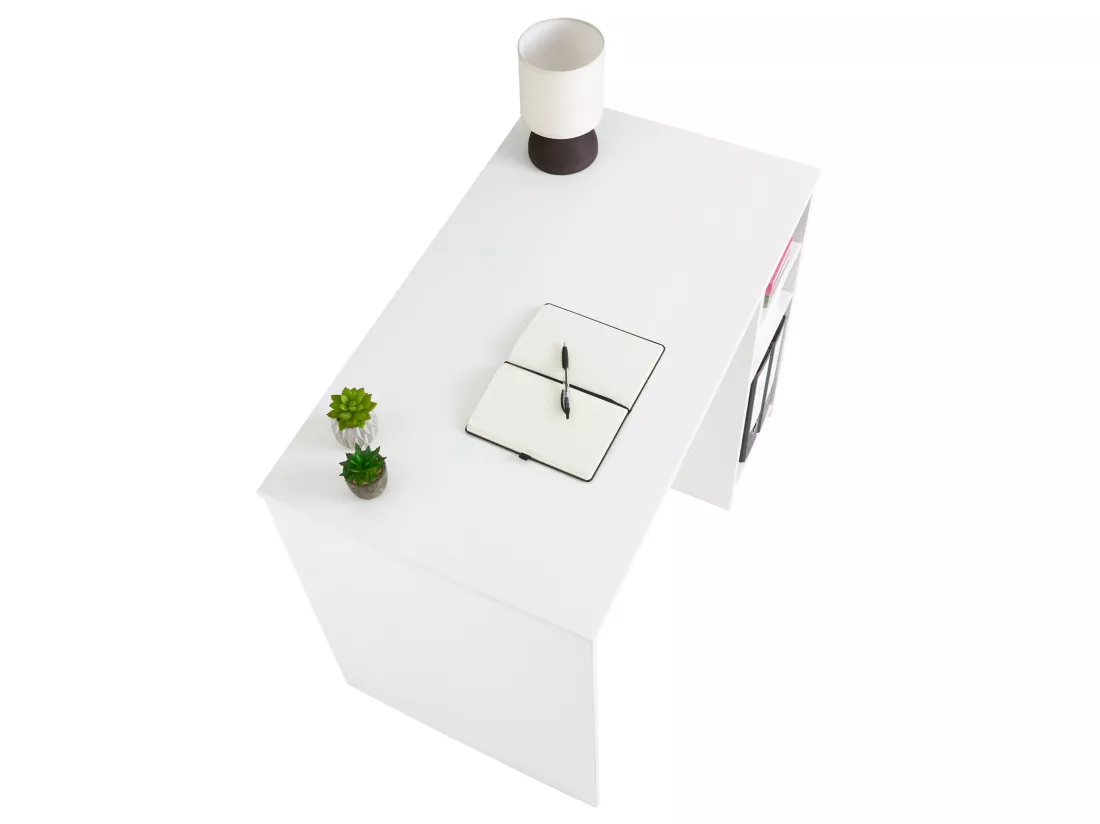 Bureau LIAM avec rangement caisson avec 2 étagères réglables en hauteur, en pin massif lasuré blanc