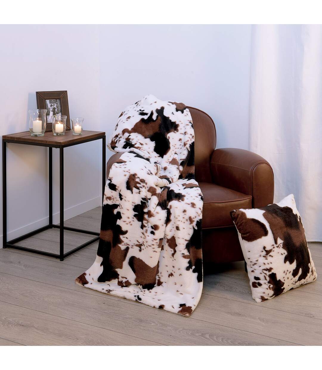 Plaid Vache - 130 x 160 cm - Blanc et marron