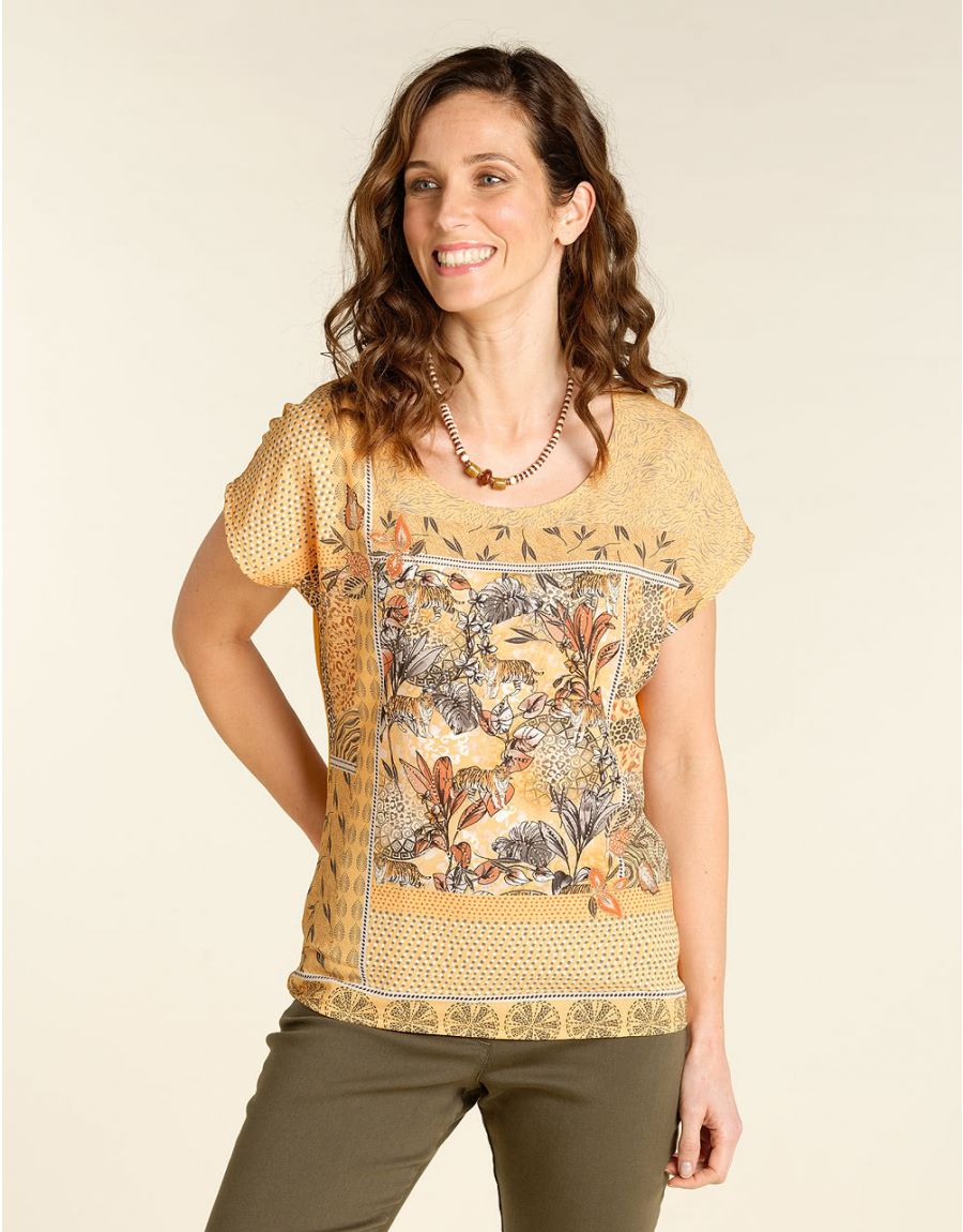 Top bi-matière ocre