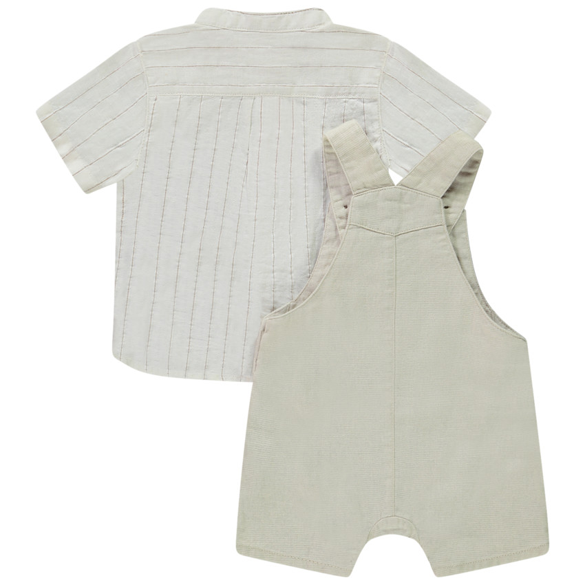 Ensemble salopette courte + chemise manches courtes rayées pour bébé garçon