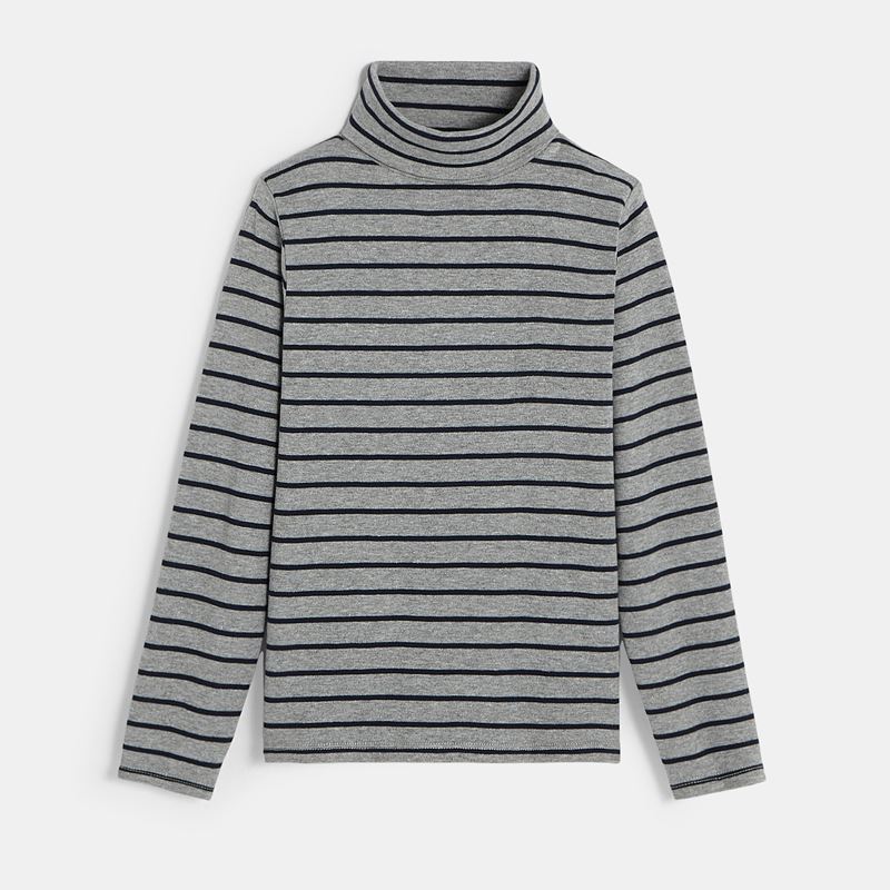 T-shirt col roulé rayé gris garçon