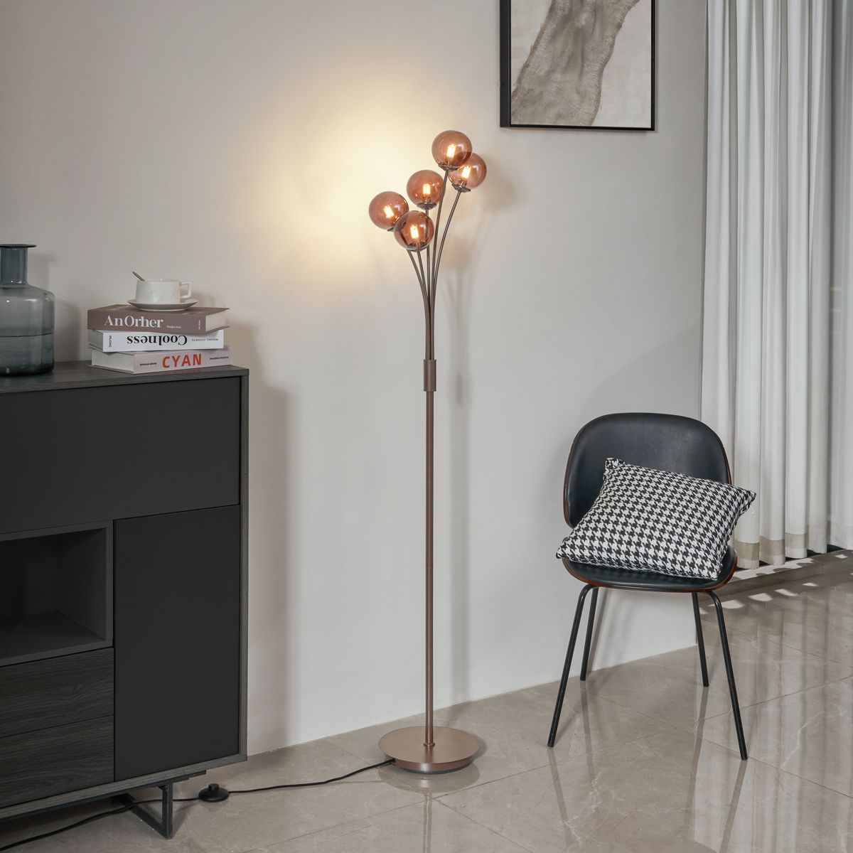 Design vloerlamp brons met brons glas 5-lichts - Athens