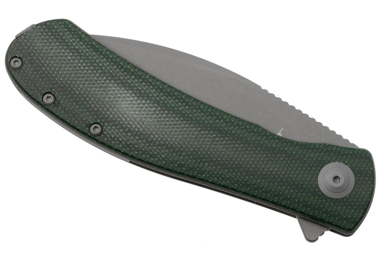 Trollsky Knives Mandu XL MT017-XL Dark Bead Blast D2, Green Micarta zakmes