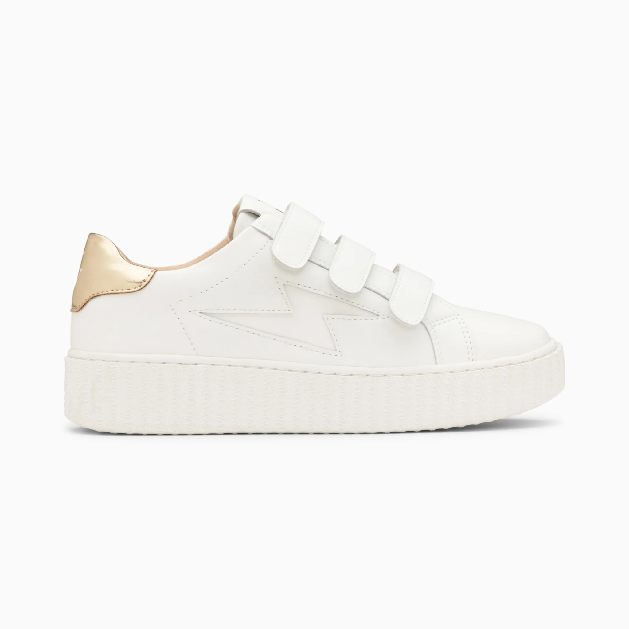 Sneakers-Baskets éclair Maria blanc et or à scratchs