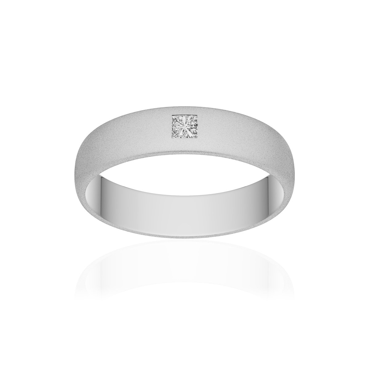 Alliance or 375 blanc sablé demi-jonc 4,5mm diamant princesse