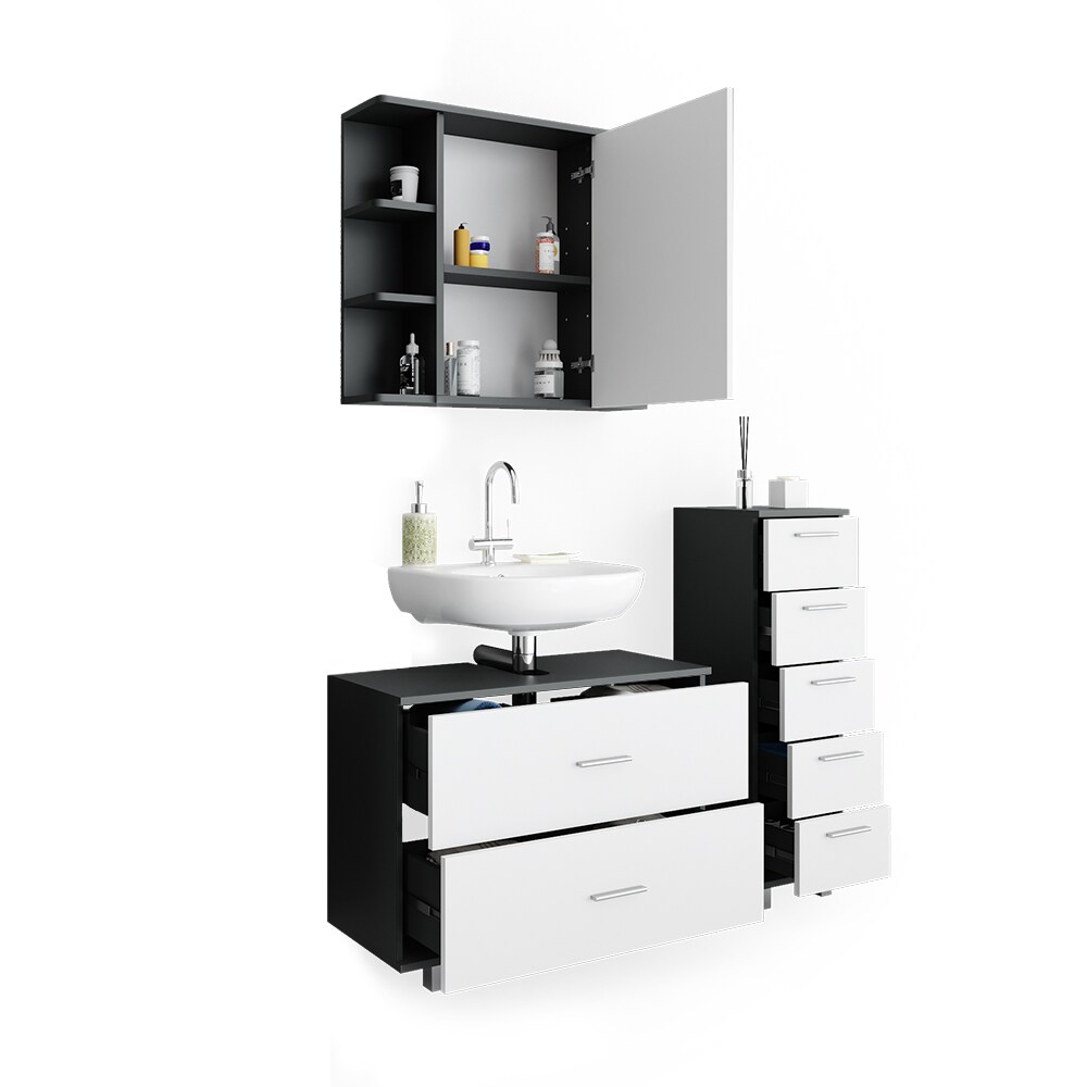 VICCO Badmöbel Set ILIAS Weiß Anthrazit Spiegel Kommode Unterschrank Badschrank