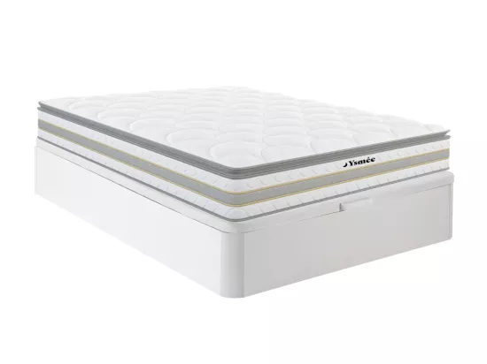 Ensemble 160 x 200 cm sommier coffre blanc + matelas ressorts ensachés et surmatelas intégré ép.29cm - CANTERBURY de YSMÉE