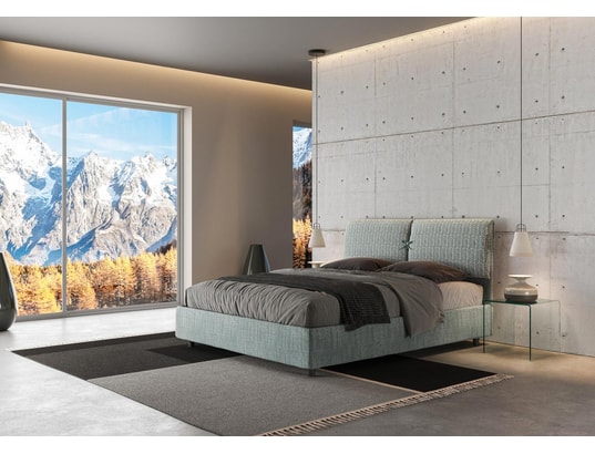 ITYHOME - Lit coffre mados 160x200 tissu aragona 7 bleu clair
