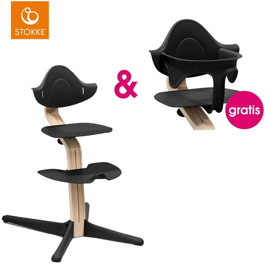 STOKKE® Nomi® Hochstuhl Buche natur  schwarz + gratis Baby Set schwarz