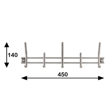 Kapstok 5 haken Yvo RVS 450 mm