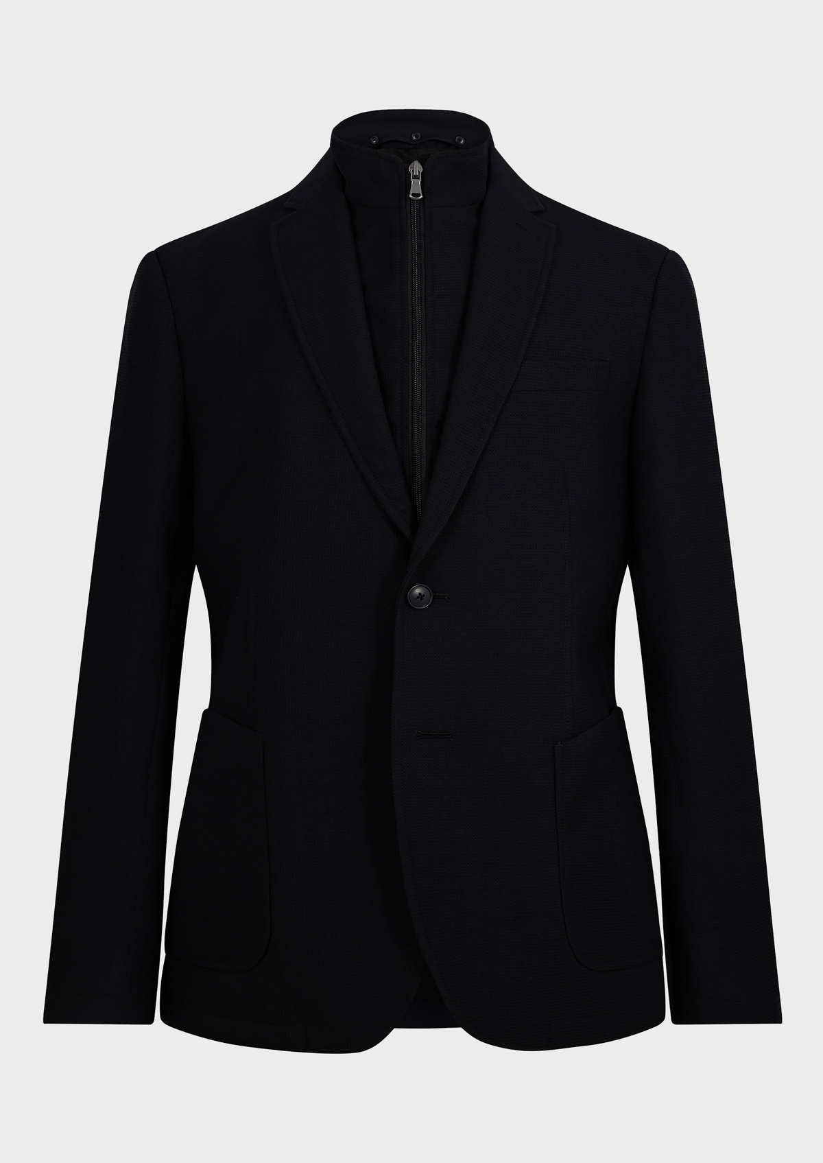 Blazer voyage Regular en laine mélangée unie noire à parementure amovible