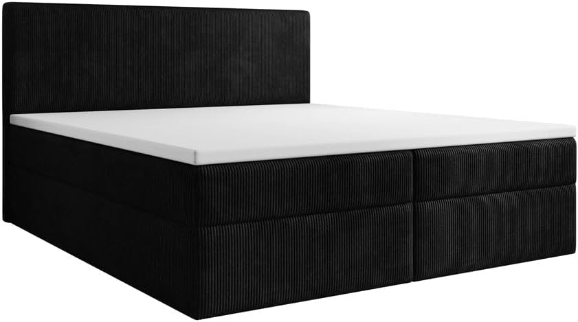 Luxusbetten24 Boxspringbett Soft in Cord 180x200 mit Stauraum | Bezug: Cord | Farbe: Schwarz | Härtegrad: H3 (70-100kg) - mittelfest