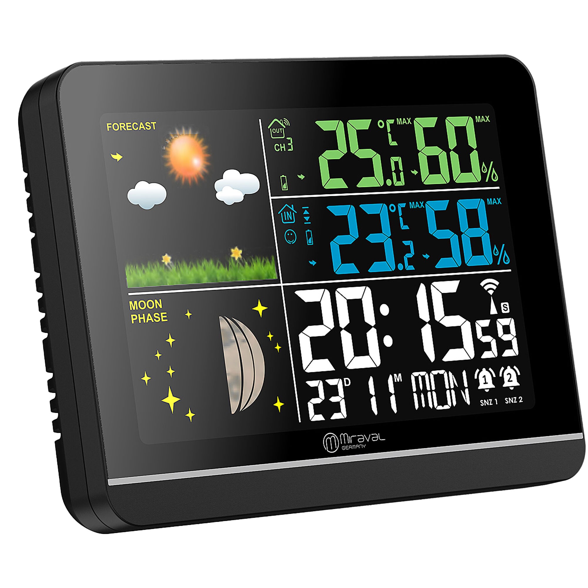 MiravalFunk-Wetterstation mit Farbdisplay und Außensensor