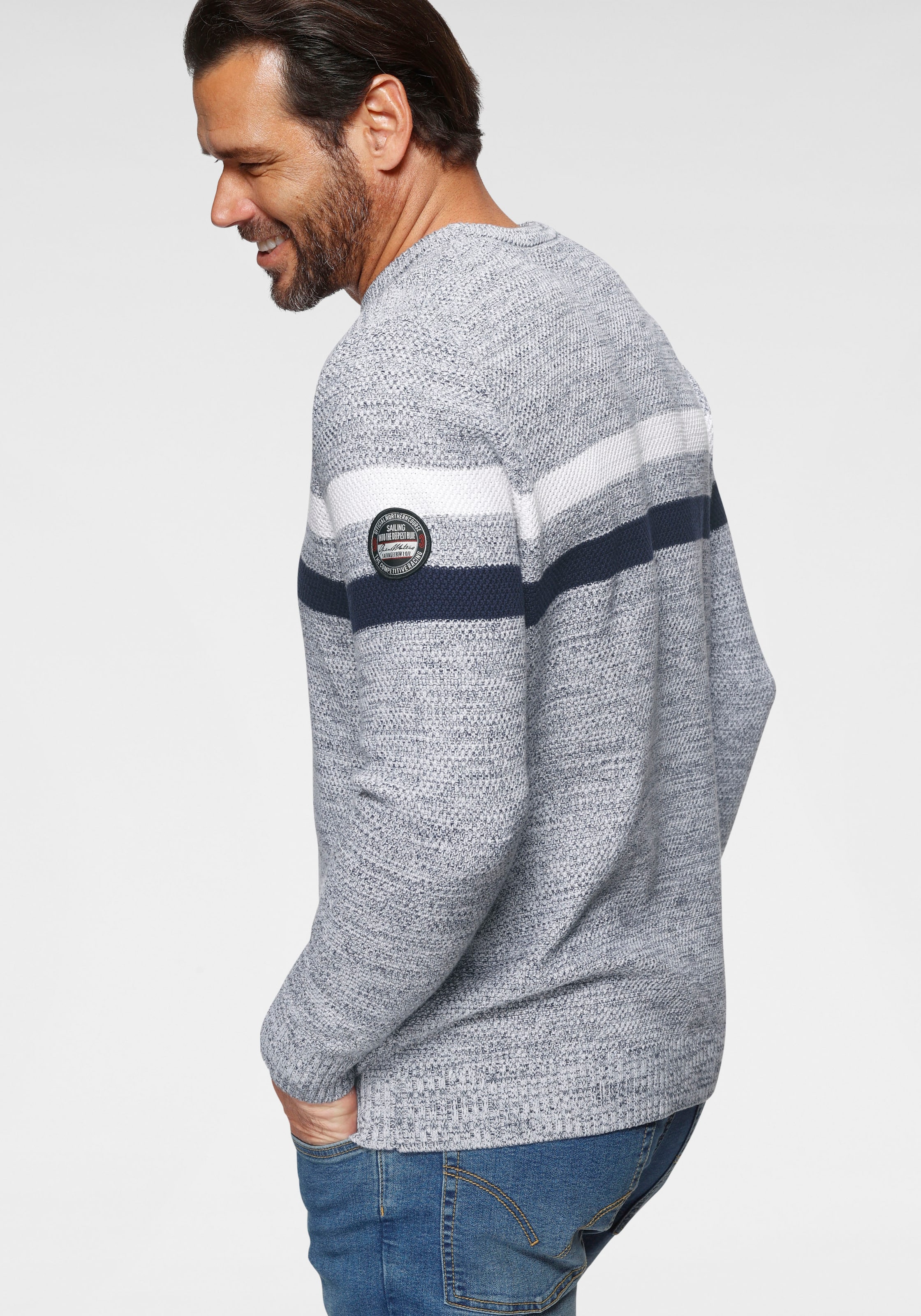 Man's World Rundhalspullover »Bis Grösse 5 XL«, in melierte Optik