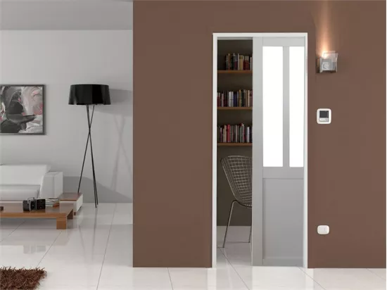 Porte Coulissant Atelier Blanc H204 X L83 + Systeme De Galandage Et Kit De Finition Inclus Gd Menuiseries