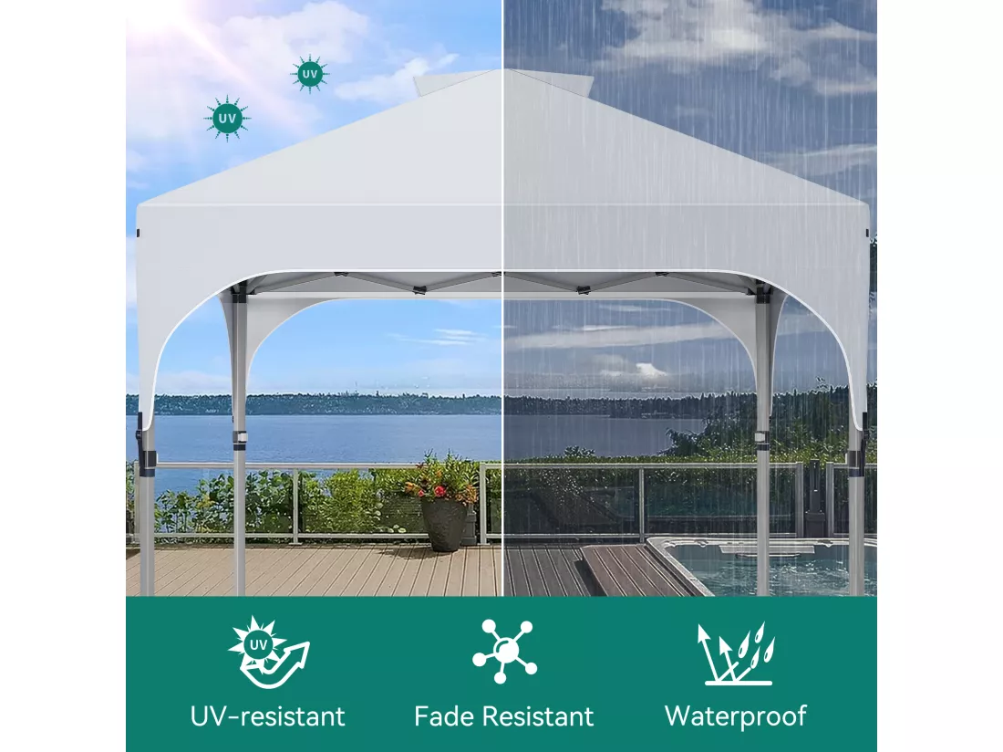 YITAHOME Tonnelle de Jardin - Anti UV - Pliable - avec Sac à Roulettes - 4 Sacs de Lestage pour Terrasse - 3 x 3 m - Blanc