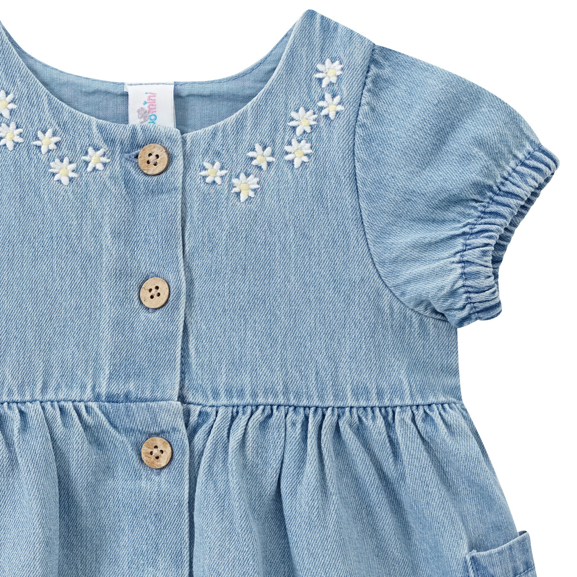 Topomini Baby Jeans-Kleid mit Blumen-Stickerei blau