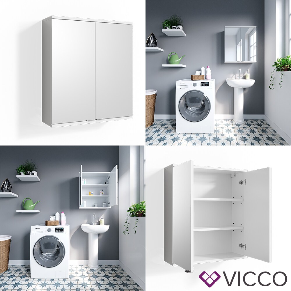 VICCO Spiegelschrank ROY 60 x 68 cm Weiß - Spiegel Badspiegel Bad Wandspiegel