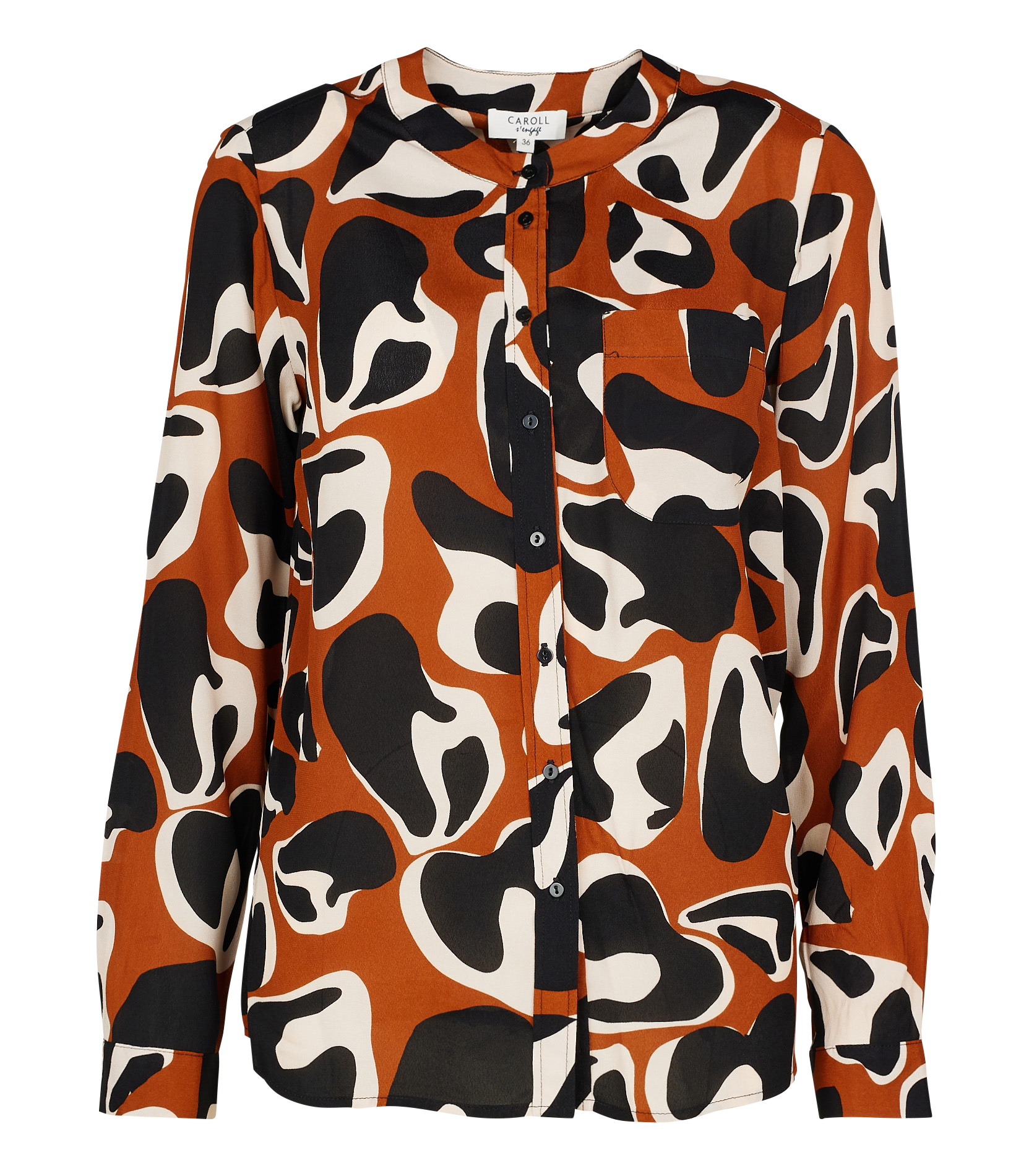MARJORIE - Blouse à col mao en viscose imprimée | Marron