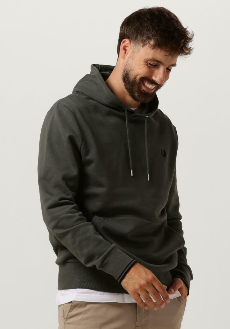 FRED PERRY olijf fred perry sweater tipped hooded sweatshirt