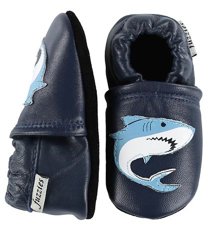Fuzzies Leder-Krabbelschuhe - Hektor - Dunkelblau m. Hai