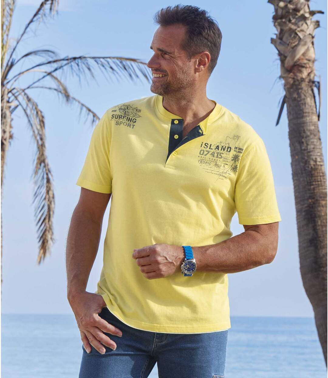 Lot de 2 Tee-Shirts Col Tunisien Sun Island