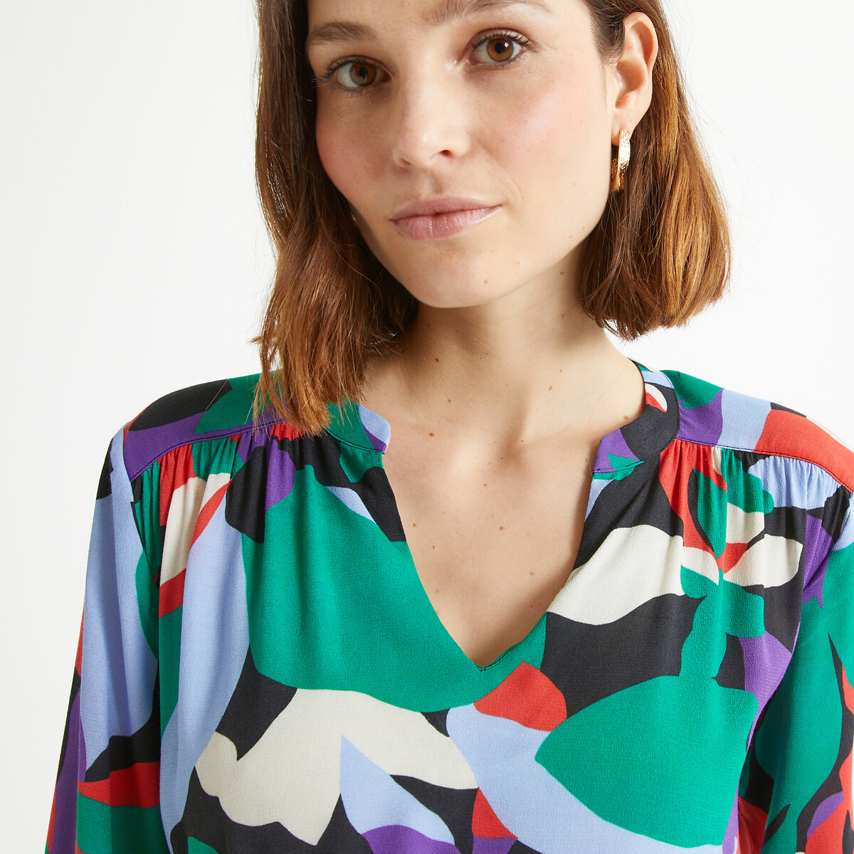 ANNE WEYBURN<br>Vestido florido, estampa floral, comprimento midi 3/4
