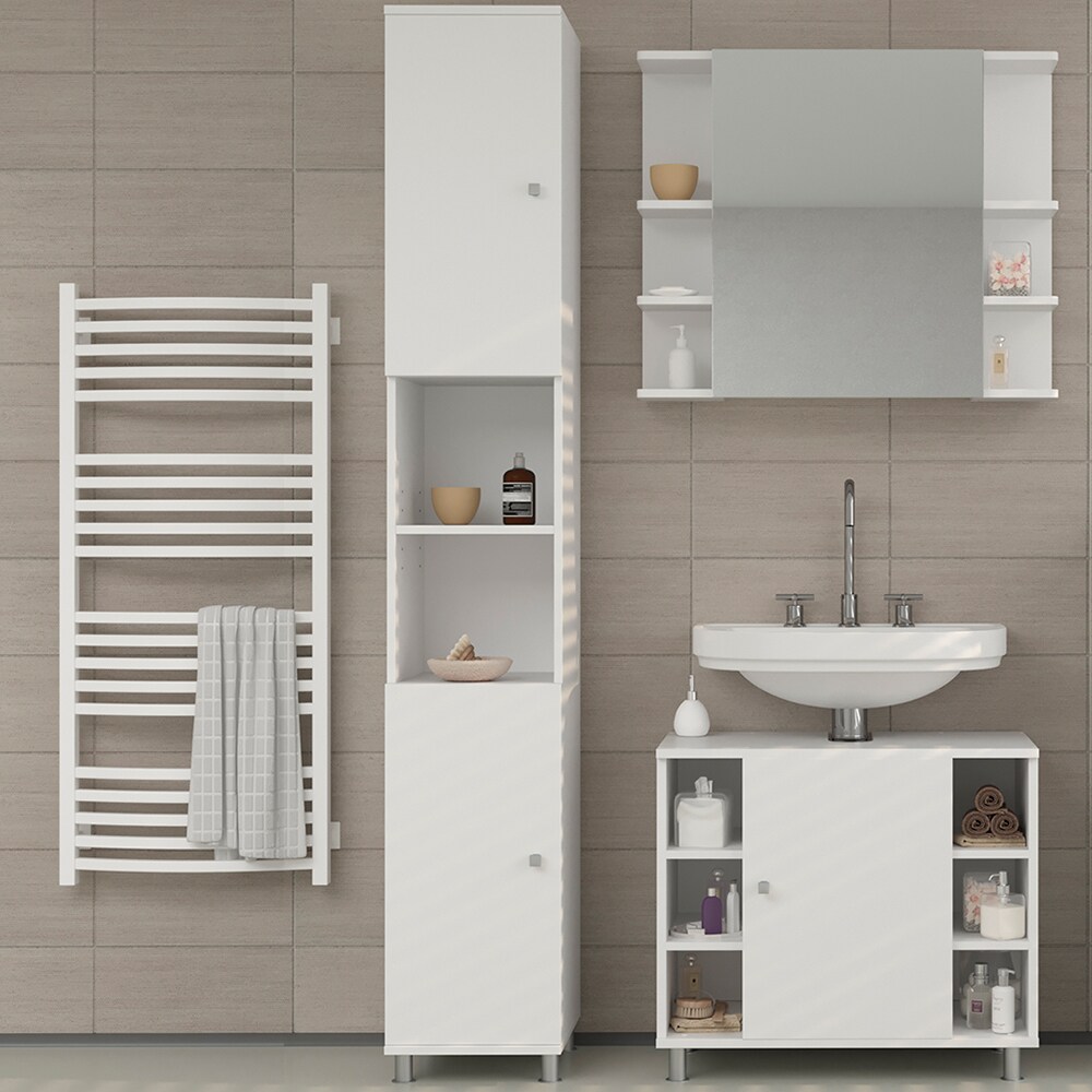Vicco Badmöbel Set Fynn Badezimmer Spiegel Kommode Unterschrank Bad Weiß