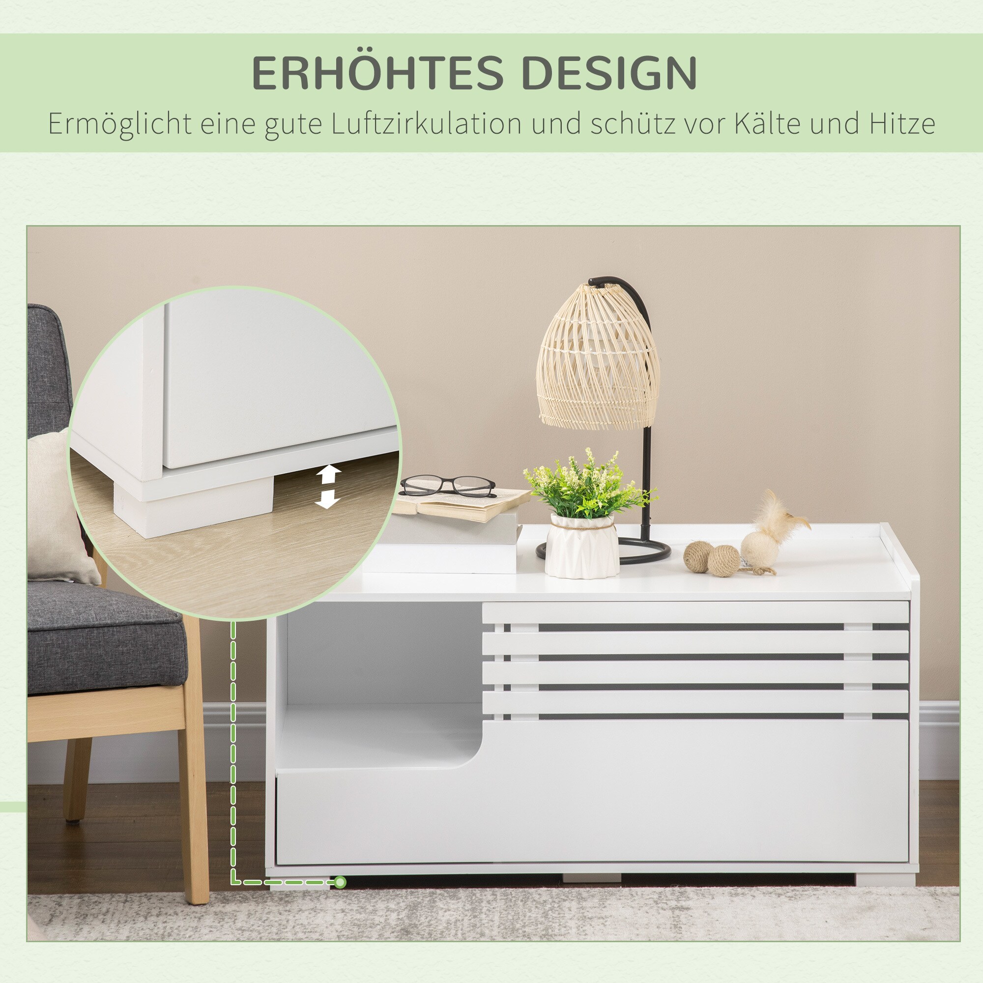 PawHut Katzentoilett mit erhöhtem Boden weiß 90L x 48B x 43,5H cm