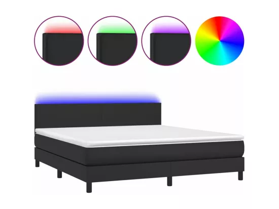 Sommier tapissier avec matelas et LED Noir 180x200cm Similicuir