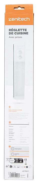 Réglette sous meuble avec prises LED intégrée blanc neutre IP20 850lm 3680W L.8xl.8,5xH.50cm Zenitech