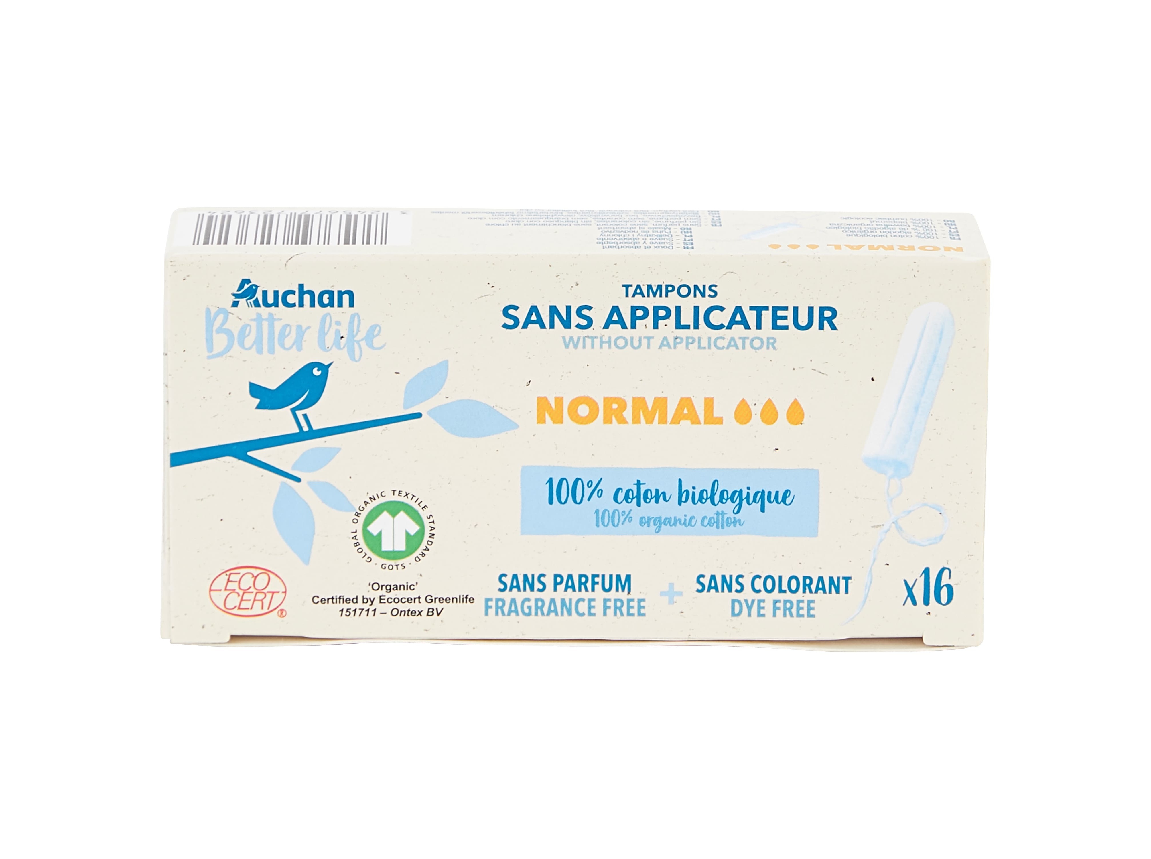 TAMPÕES SEM APLICADOR AUCHAN BETTER LIFE NORMAL 16UN