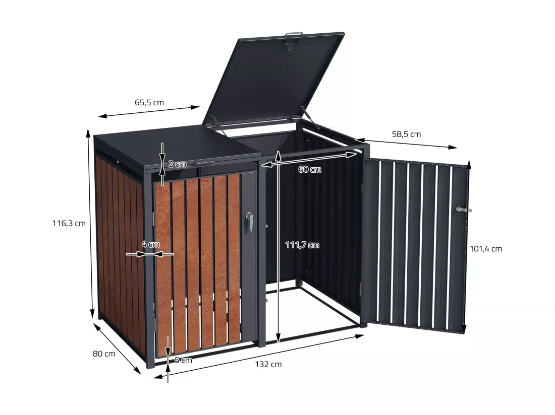 Habillage de poubelle anthracite acier conteneur abri range 4 poubelles 4x240L