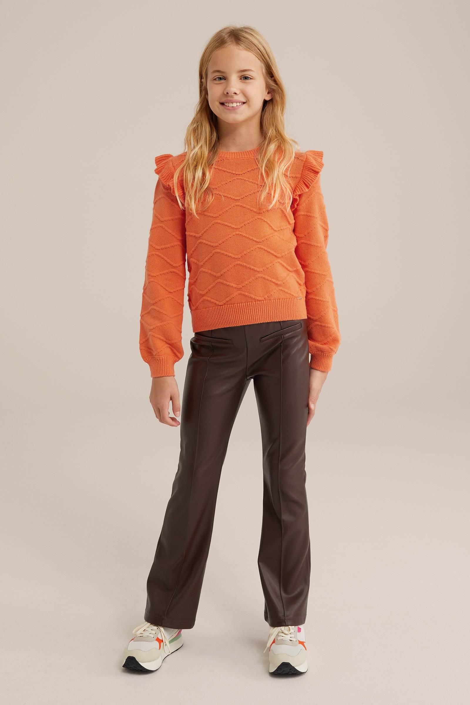 Meisjes gebreide trui met ruches WE Fashion Koraalroze