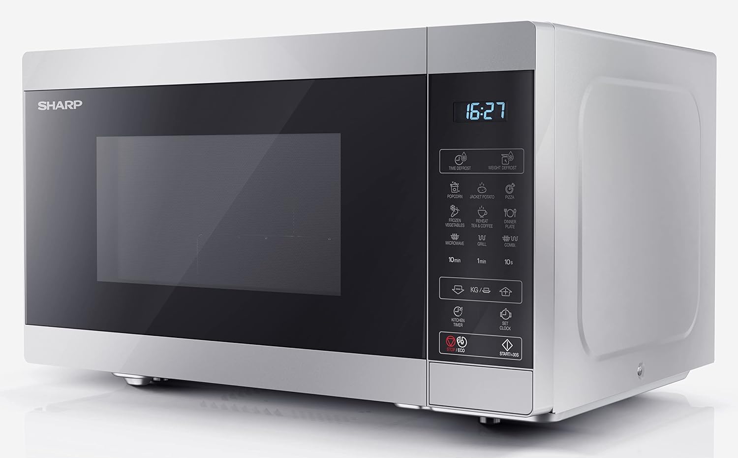 SHARP YC-MG81EW Mikrowelle mit Grill 28 Liter, digitale Steuerung, Mikrowelle: 900 W, Grill: 1100 W, 11 Leistungsstufen, Drehteller, Kindersicherung, ECO-Funktion, Weiß