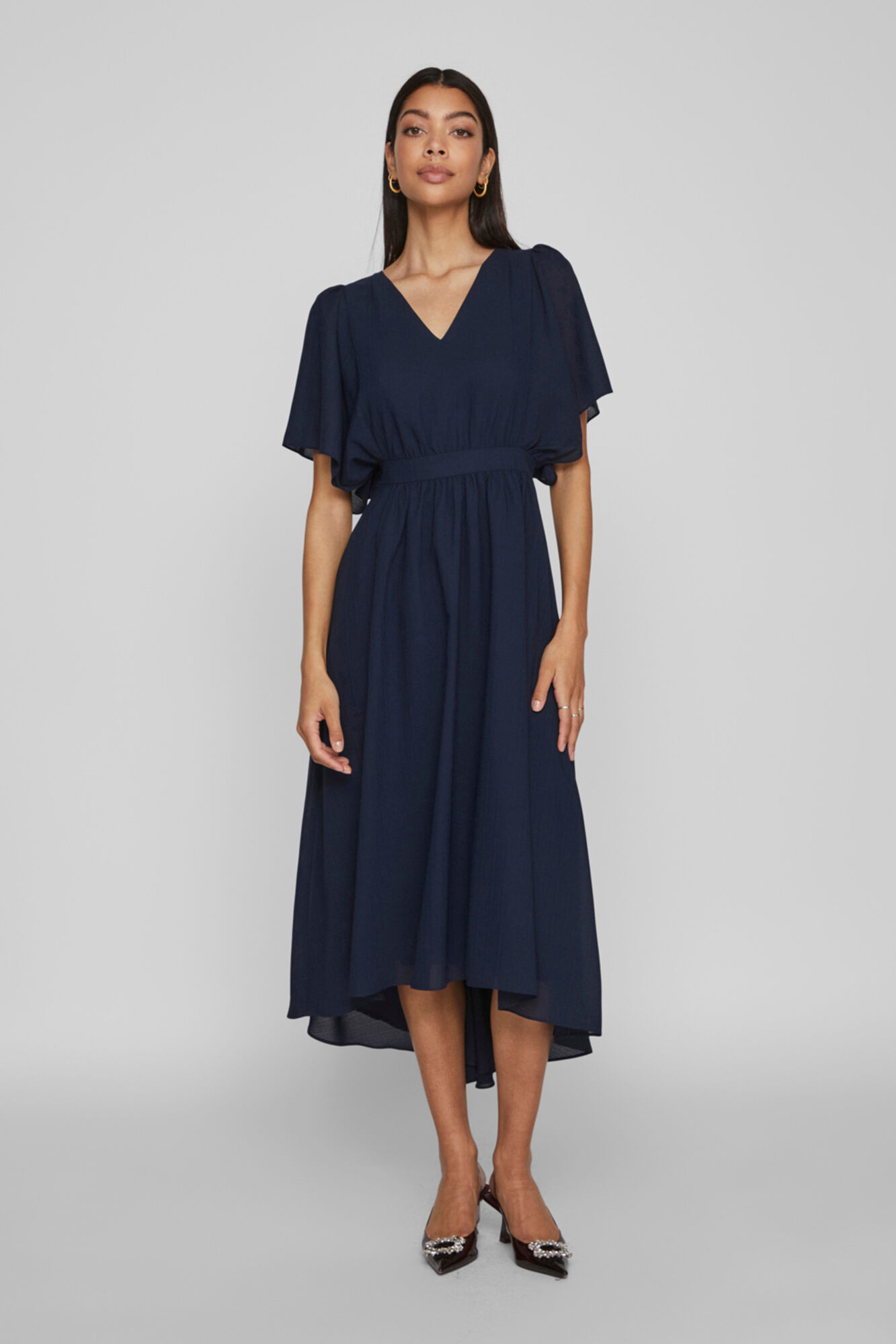Vestido midi de chiffon - Azul marinho