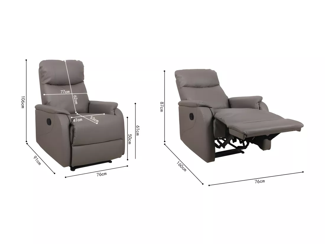 Fauteuil relaxation relevable manuellement TOKIO coloris taupe