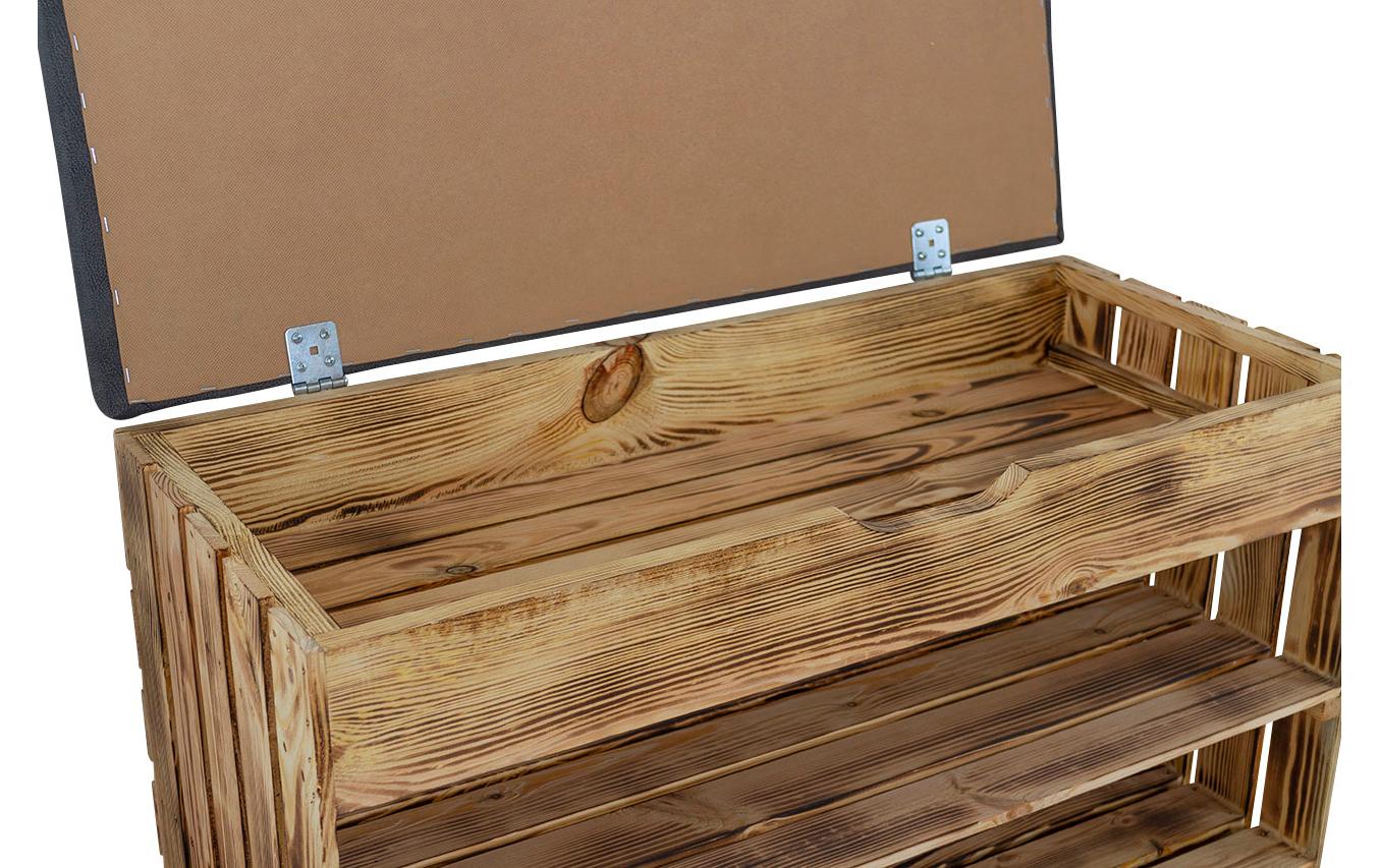 Sitzbank mit Ablage, Braun geflammt, 90 x 55 cm<br>Gepolsterte Sitzbank mit Schuhablage